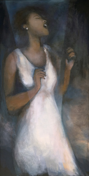 photo of Grace Kelly Rivera's painting Lady Sings Clear Through the Blues, for JazzArt show at Smith Vineyard Wine Tasting Room