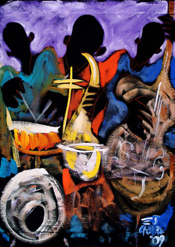 photo of E.J. Gold's painting Sounds True, for JazzArt show at Smith Vineyard Wine Tasting Room